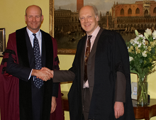 The Master greets the new Wilkins Fellow, Mr Robert Markwick