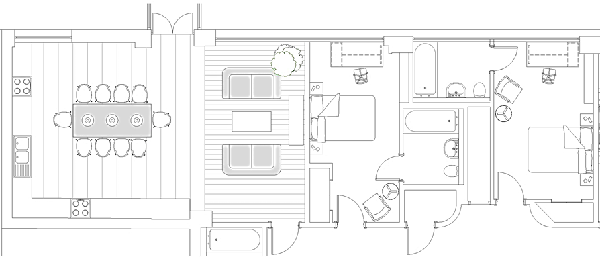 Plan of common room and student rooms in Parker's House