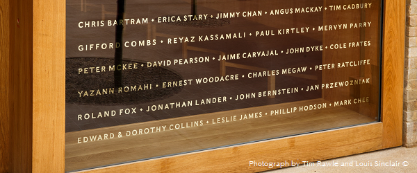 Donors' names on Battcock House, Photograph by Tim Rawle and Louis Sinclair ©